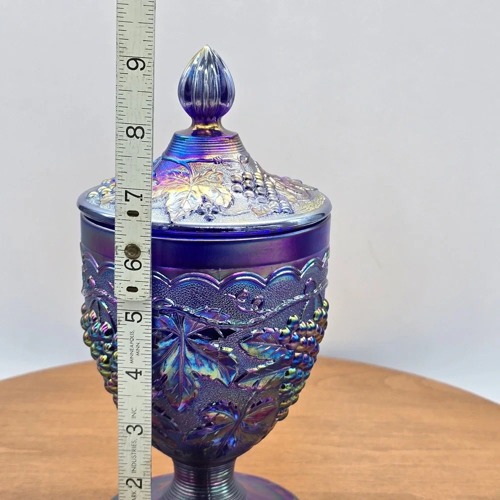 MINT‎ Imperial Glass Cobalt Blue Grape & Cable Covered Jar Aurora Jewels w/ Tags - Picture 2 of 8